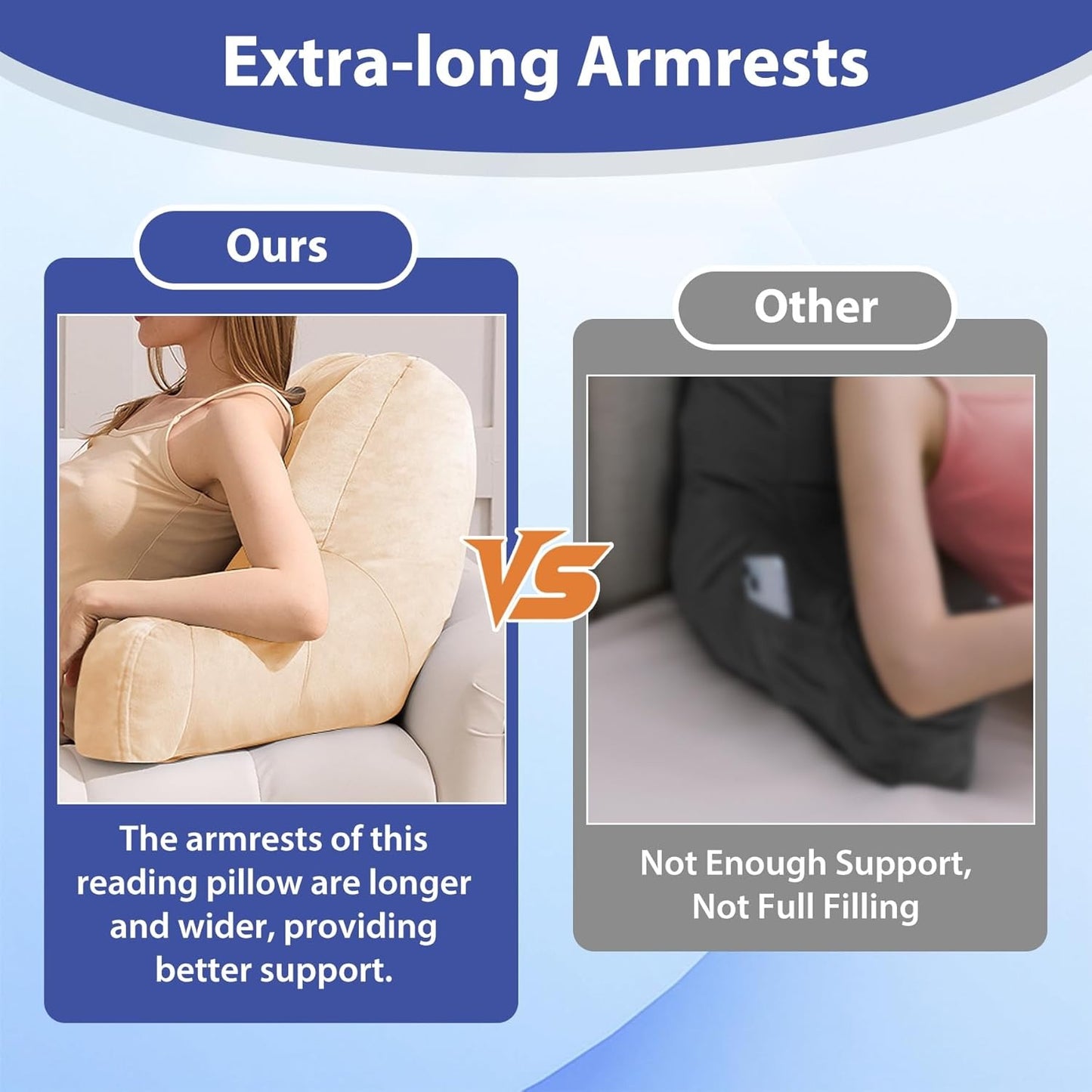 Beige Reading Pillow with Arms – Shredded Foam Backrest for Bed & Couch